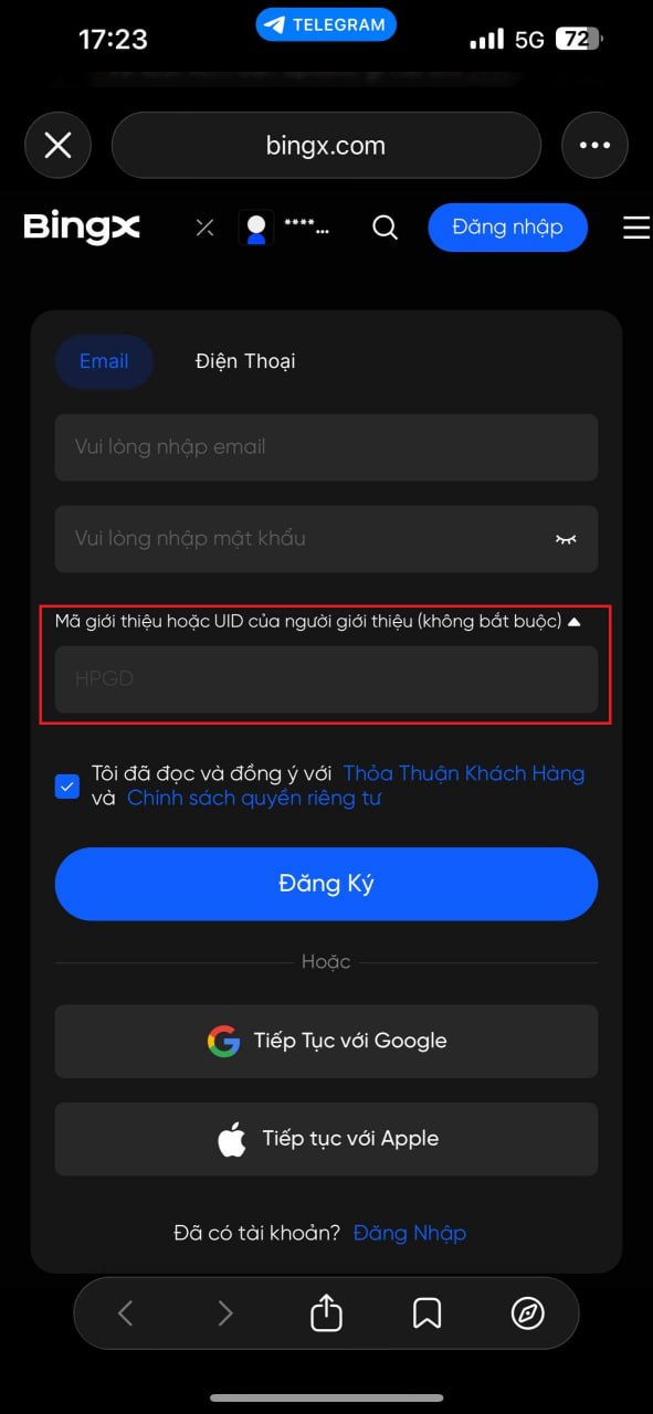 BingX — bước 2