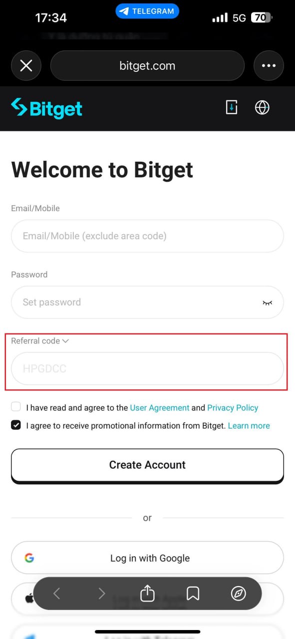 Bitget — bước 2